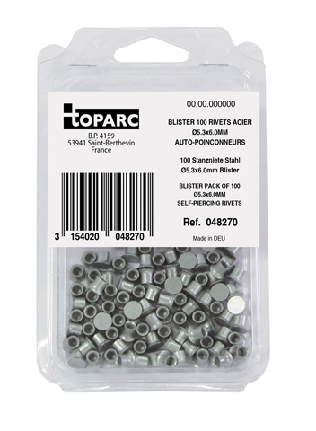 Imagine pentru produsul „100 NITURI AUTOPERFORANTE DIN OTEL OTEL DIAM5.3X6.0MM - BLISTER PACK"
