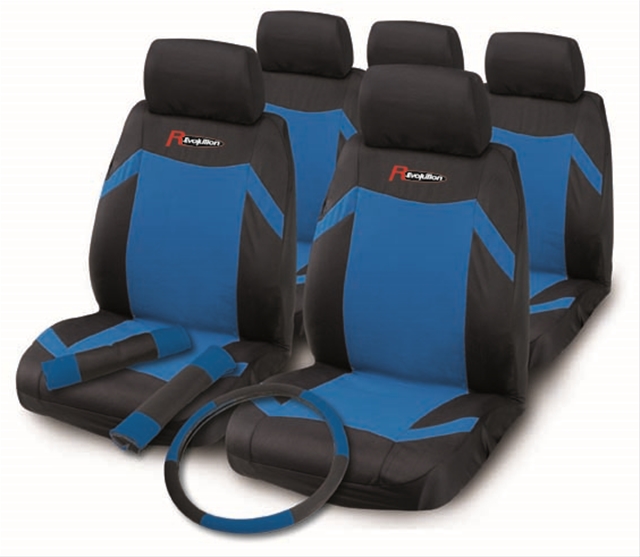 Imagine pentru produsul „KIT INDY-HUSE SCAUNE NEGRU/ALBASTRU,HUSA VOLAN,PROTECTIE CENTURA"
