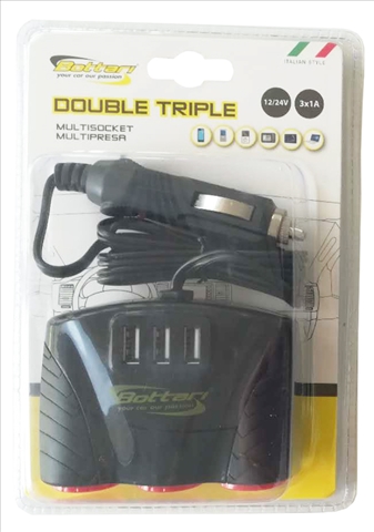 PRIZA BRICHETA TRIPLA CU CABLU 12/24V SI TRIPLU USB BOTTAR