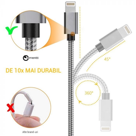 CABLU USB MFI LIGHTNING GRI 1.5M IMPLETITURA TEXTILA-T.VERDE 0.1 LEI/ BUC LEMONTTI