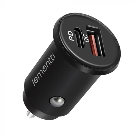 Imagine pentru produsul „INCARCATOR AUTO PD TYPE C+USB QUICK CHARGE 30W NEGRU-T.VERDE 0.1 LEI/BUC LEMONTTI"