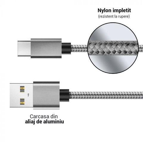 SET CABLURI USB TYPE-C 0.5M + 1M IMPLETITURA NYLON-T.VERDE 0.1 LEI/BUC LEMONTTI
