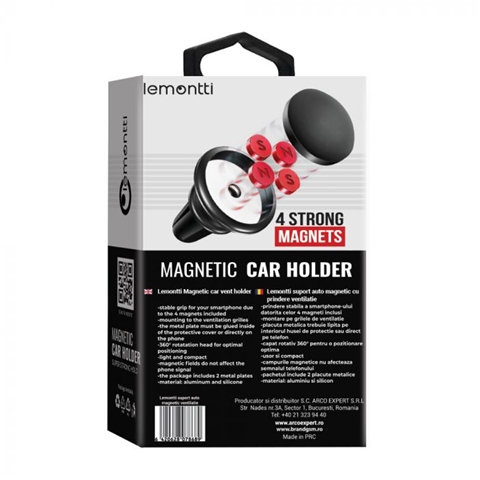 SUPORT AUTO MAGNETIC NEGRU PRINDERE LA SISTEMUL DE VENTILATIE LEMONTTI