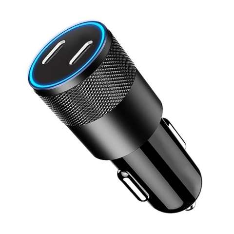 Imagine pentru produsul „INCARCATOR AUTO SUPER FAST CHARGE 60W NEGRU CU 2 PORTURI PD TYPE-C X 30W LEMONTTI"