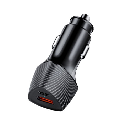 Imagine pentru produsul „INCARCATOR AUTO SUPER FAST 48W NEGRU CU 2 PORTURI PD TYPE-C 30W SI USB-A QC3.0"