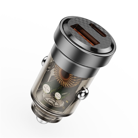 Imagine pentru produsul „INCARCATOR AUTO FAST CHARGE 45W CU 2 PORTURI PD TYPE-C 45W SI USB-A QC3.0 LEMONTTI"