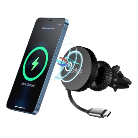 SUPORT AUTO MAGNETIC CU INCARCARE WIRELESS CABLU RETRACTABIL TYPE-C NEGRU LEMONTTI