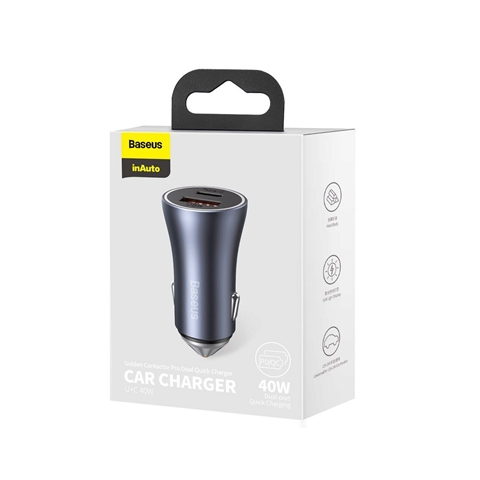 Imagine pentru produsul „INCARCATOR AUTO QUICK CHARGER DARK GREY USB SI TYPE-C BASEUS"
