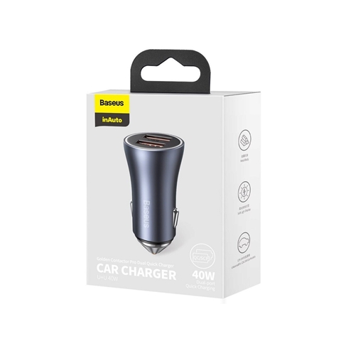Imagine pentru produsul „INCARCATOR AUTO QUICK CHARGER DARK GREY DUAL USB BASEUS"