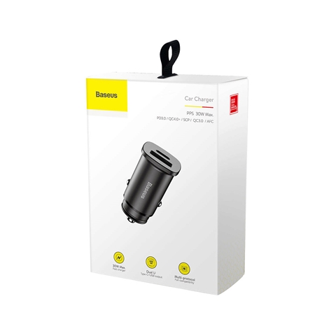 Imagine pentru produsul „INCARCATOR AUTO DUAL PORT USB SI TYPE C 30W,5A NEGRU BASEUS"