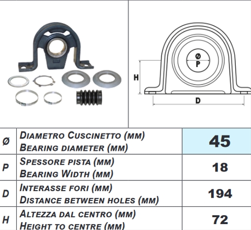 Imagine pentru produsul „RULMENT INTERMEDIAR CARDAN. Ã¿ MM.45 SPRINTER 312/413/D/423"