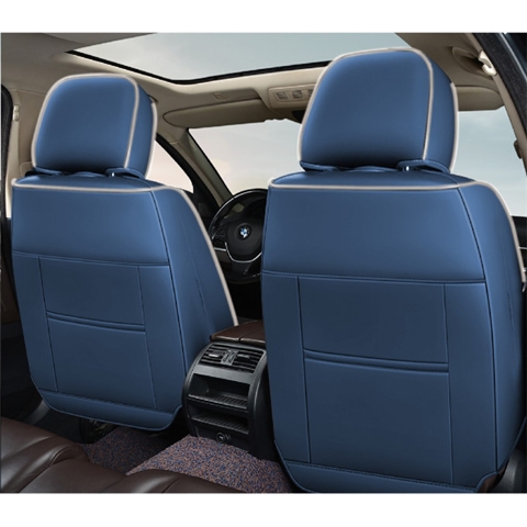 HUSE SCAUNE AUTO DE LUX PIELE ECOLOGICA PERFORATA SI TEXTILE ALBASTRU-ALB 5 LOCURI
