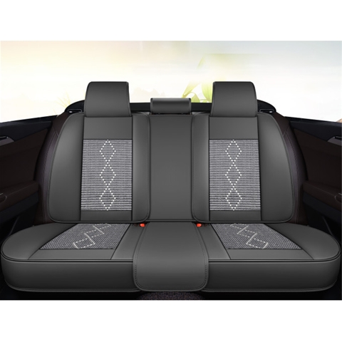 HUSE SCAUNE AUTO DE LUX PIELE ECOLOGICA PERFORATA SI TEXTILE NEGRU-ALB 5 LOCURI