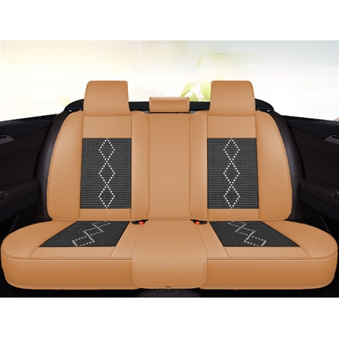 HUSE SCAUNE AUTO DE LUX PIELE ECOLOGICA PERFORATA SI TEXTILE MARO-CARAMEL 5 LOCURI