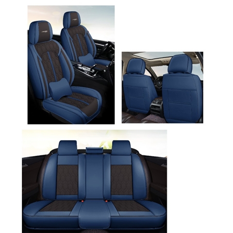 HUSE SCAUNE AUTO DE LUX PIELE ECOLOGICA PERFORATA SI TEXTILE ALBASTRU-NEGRU 5 LOCURI