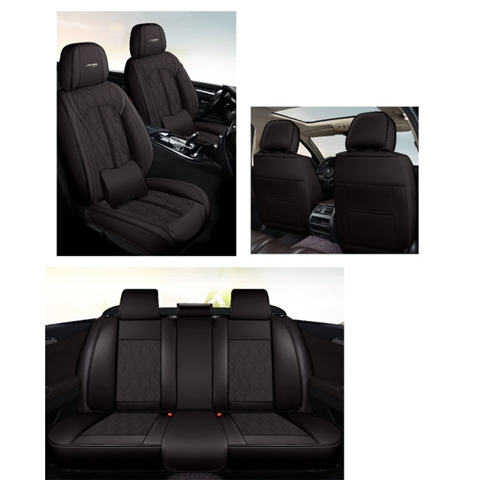 HUSE SCAUNE AUTO DE LUX PIELE ECOLOGICA PERFORATA SI TEXTILE NEGRU 5 LOCURI CARGUAD