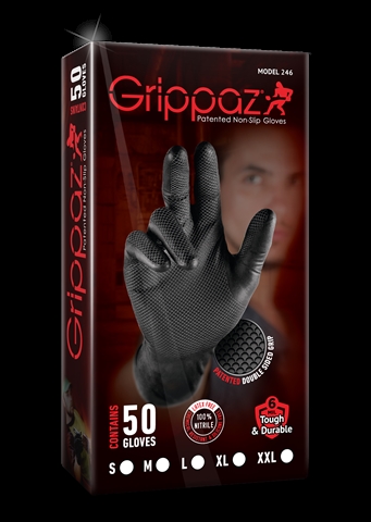Imagine pentru produsul „CUTIE 50 BUC MANUSI NITRIL TEXTURATE NEGRE MARIMEA 10/XL GRIPPAZ"