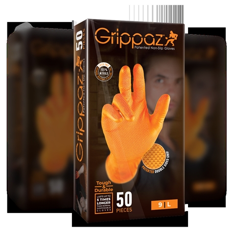 Imagine pentru produsul „CUTIE 50 BUC MANUSI NITRIL TEXTURATE PORTOCALIU MARIMEA 9/L GRIPPAZ"