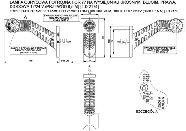 Imagine pentru produsul „LAMPA DE POZITIE DREAPTA, CU BRAT, 4 LEDURI - HORPOL"