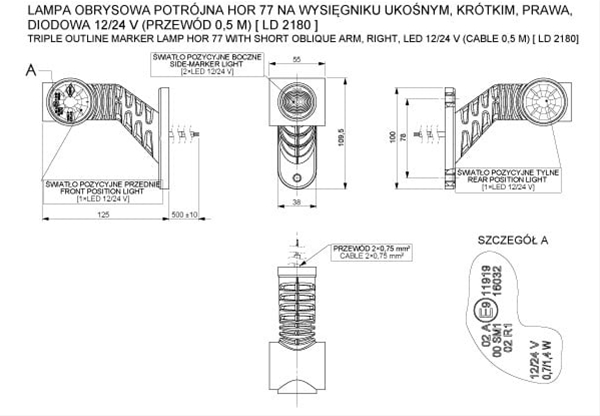 Imagine pentru produsul „LAMPA DE POZITIE DREAPTA CU BRAT, 4 LEDURI  - HORPOL"