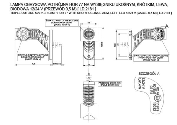 Imagine pentru produsul „LAMPA DE POZITIE STANGA CU BRAT, 4 LEDURI - HORPOL"