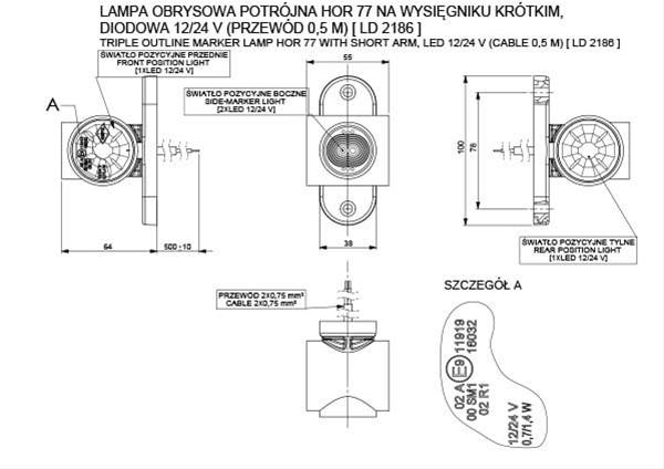LAMPA DE POZITIE UNIVERSALA,LATERALA, 4 LEDURI  - HORPOL