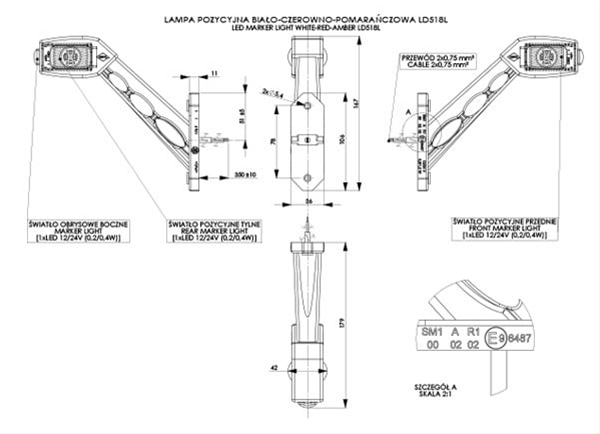 Imagine pentru produsul „LAMPA GABARIT STANGA CU BRAT, 3 LEDURI  - HORPOL"