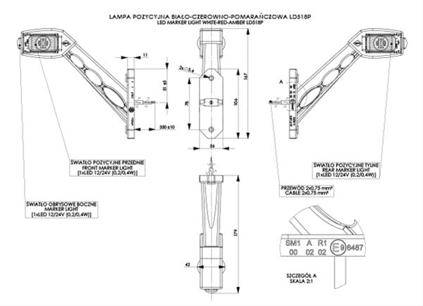 Imagine pentru produsul „LAMPA GABARIT DREAPTA CU BRAT, 3 LEDURI  - HORPOL"