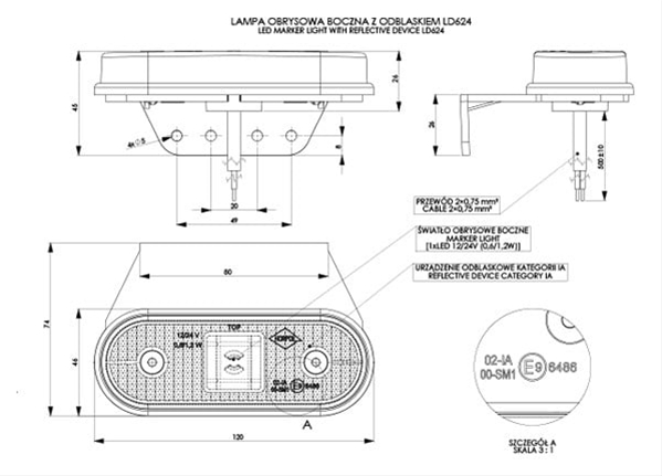 LAMPA GABARIT UNIVERSALA LATERALA PORTOCALIE, 1 LED, CU REFLECTORIZANT - HORPOL