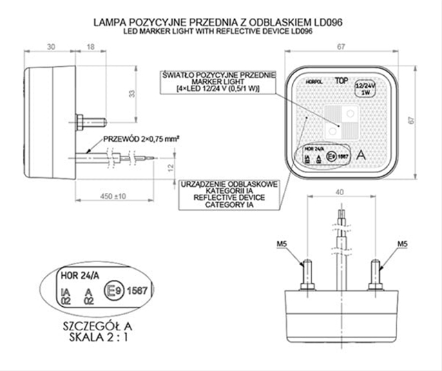 Imagine pentru produsul „LAMPA DE POZITIE UNIVERSALA FATA , ALBA, PATRATA, 4 LEDURI, CU REFLECTORIZANT - HORPOL"