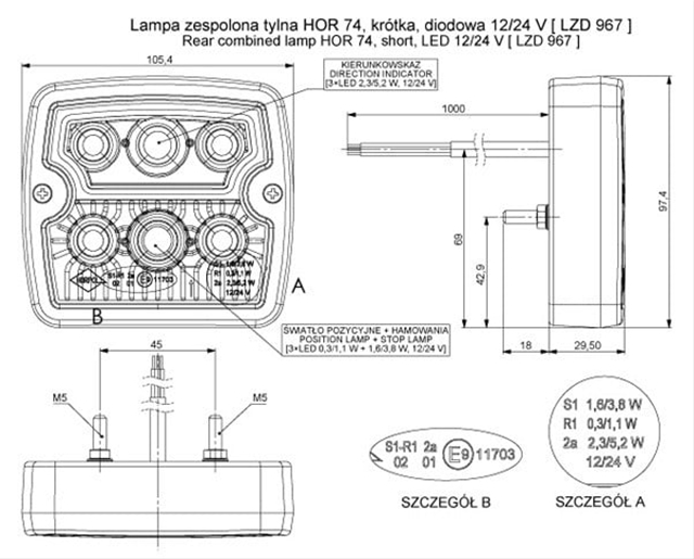 LAMPA SPATE UNIVERSALA , BAZA INGUSTA, 6 LEDURI - HORPOL