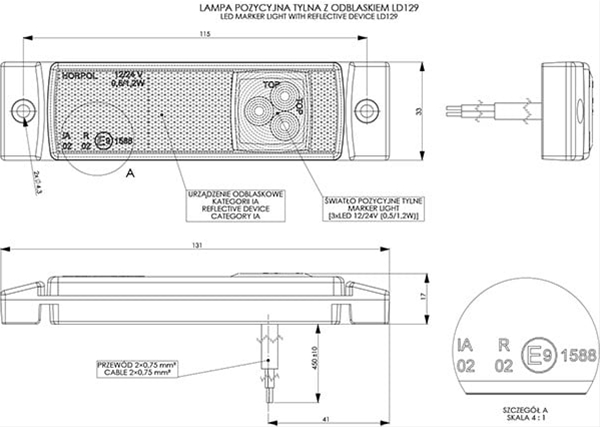 LAMPA UNIVERSALA ROSIE, SPATE, 3 LEDURI, CU REFLECTORIZANT - HORPOL