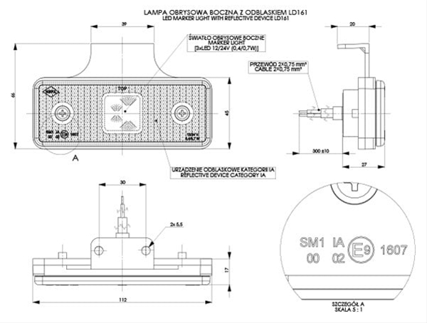 Imagine pentru produsul „LAMPA LATERALA UNIVERSALA PORTOCALIE CU REFLECTORIZANT, 3 LEDURI - HORPOL"