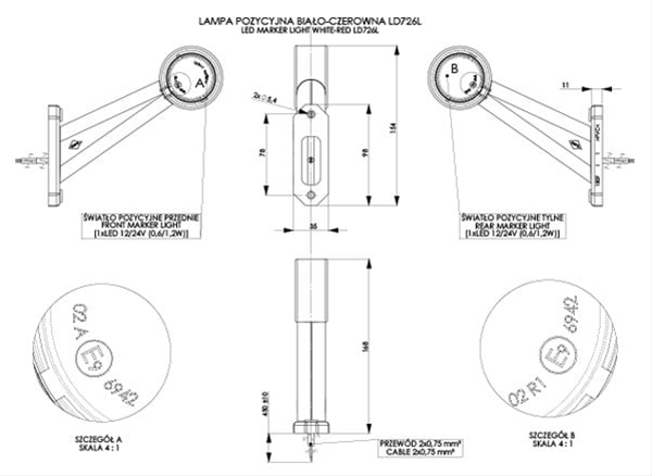 LAMPA GABARIT STANGA, 2 LEDURI, CU BRAT LUNG OBLIC - HORPOL