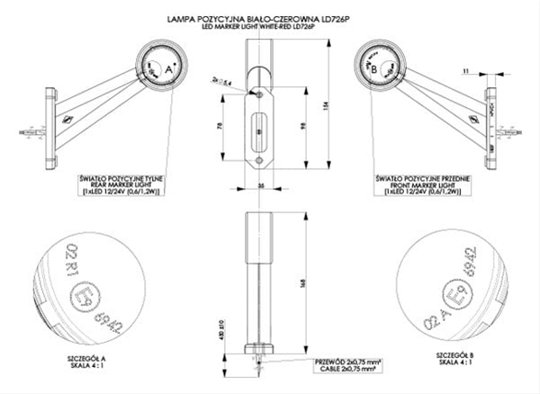 Imagine pentru produsul „LAMPA GABARIT DREAPTA,2 LEDURI, CU BRAT LUNG OBLIC - HORPOL"