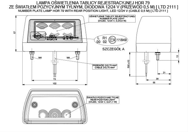 LAMPA UNIVERSALA SPATE, ROSIE, PENTRU PLACUTA NUMAR, 6 LEDURI - HORPOL