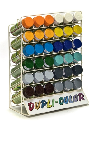 Imagine pentru produsul „STAND PREZENTARE ECHIPAT CU 36 DE SPRAY-URI VOPSEA RETUS AUTO DUPLI-COLOR"