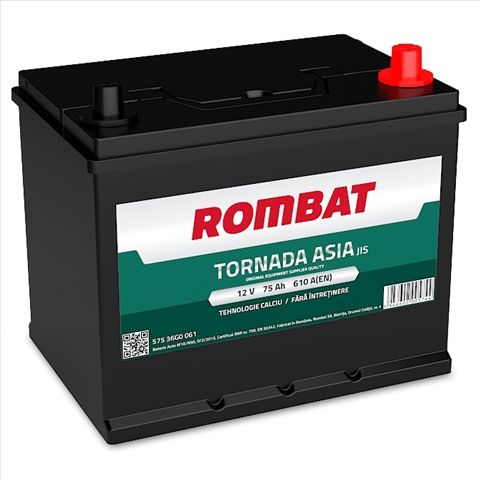 Imagine pentru produsul „ACUMULATOR ROMBAT TORNADA ASIA 75AH 610A 259X178X222 +DR"