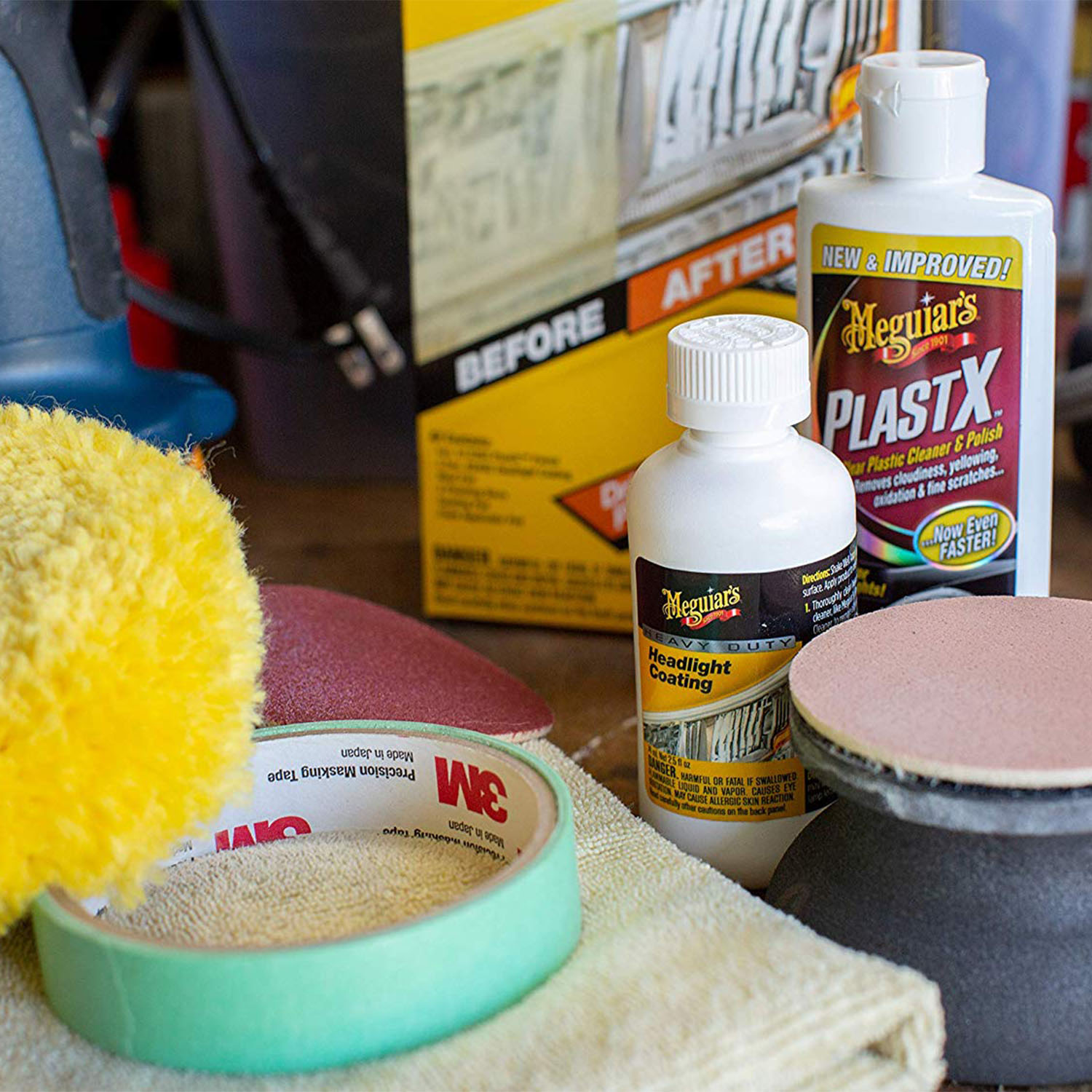 NBB   KIT POLISH FARURI CU MASINA POLISH, HEAVY DUTY  HEADLIGHT RESTORATION - MEGUIARS