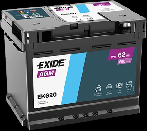 BATERIE EXIDE AGM 62AH 680A 242X 175X190 +DR - NBB - COD NOU: EK600EXI