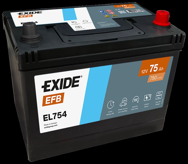 BATERIE EXIDE EFB 75AH 750A 270X 173X222 +DR