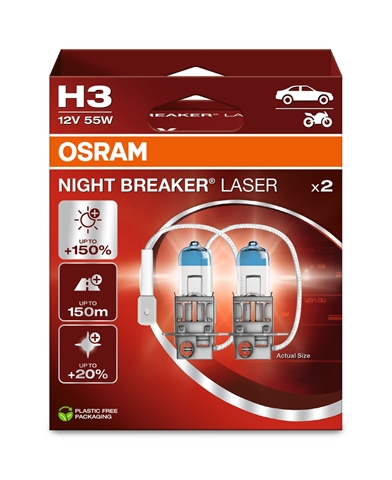 SET 2 BECURI H3 12V55W NIGHT BREAKER LASER NEXTGEN 150%