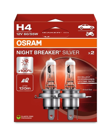 Imagine pentru produsul „SET DUOBOX 2 BECURI H4 12V60/55W NIGHTBREAKER SILVER 100%"