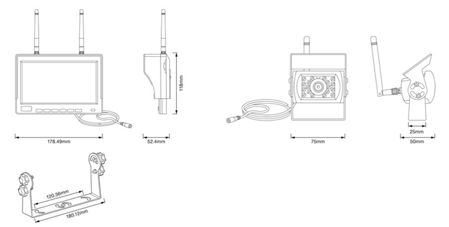 SISTEM CAMERA MARSARIER WIRELESS, MONITOR-CAMERA 1080P, 120 DE GRADE FOV