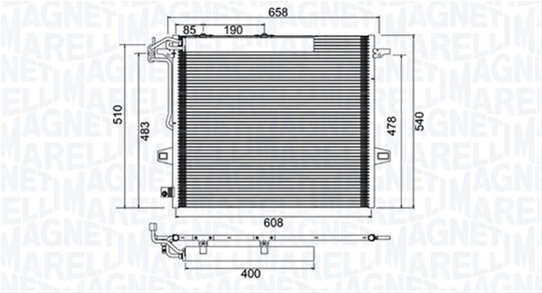 Imagine pentru produsul „CONDENSATOR A/C (BC947) MARELLI SE25"