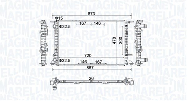 Imagine pentru produsul „RADIATOR MOTOR (BM1521) MARELLI"