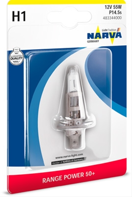 Imagine pentru produsul „BLISTER 1 BEC 12V H1  RANGE POWER 50 (+50% LUMINOZITATE, VIATA DUBLA)"