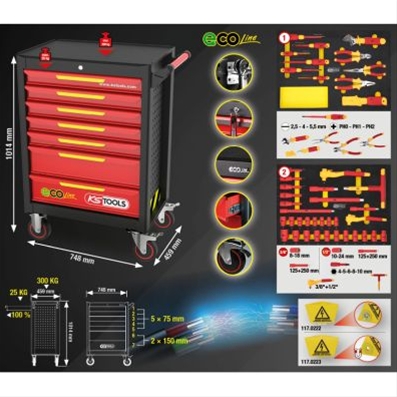 Imagine pentru produsul „CARUCIOR DE SCULE ECOLINE ECHIPAT 42 SCULE IZOLATE HIBRID SI ELECTRICE"